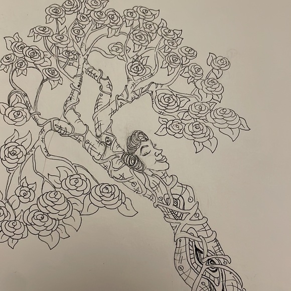 Unframed Original Art Unique Drawing Tree Lady in Ink on Paper Female Form - Picture 3 of 5